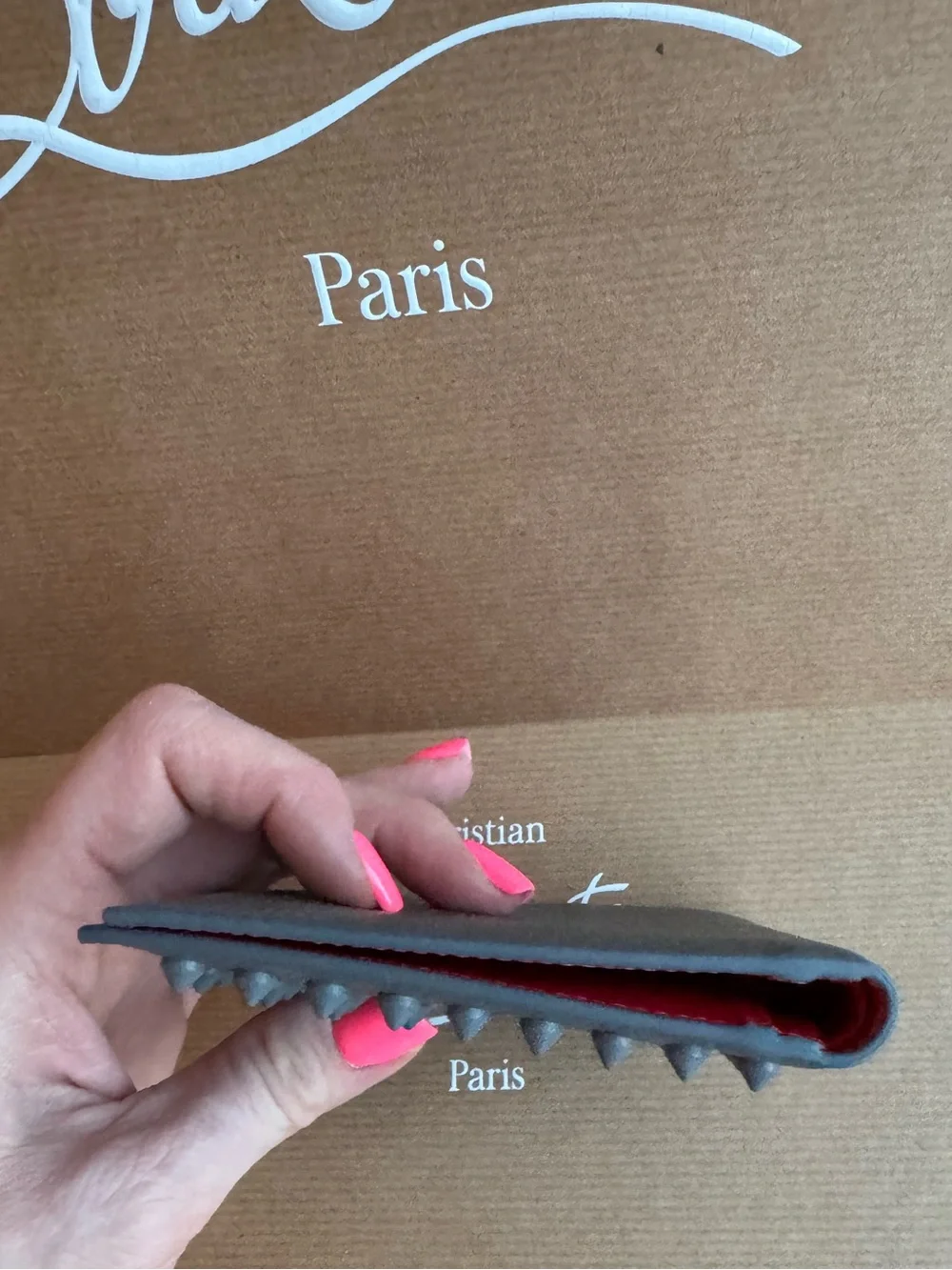 NWT Christian Louboutin Men’s Funky Studded Leather Bifold Wallet in Smoke Grey